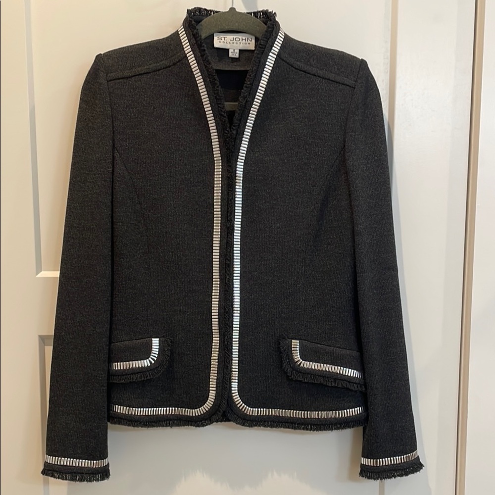 St. John Dark Gray Jacket with Metal Trim - 6